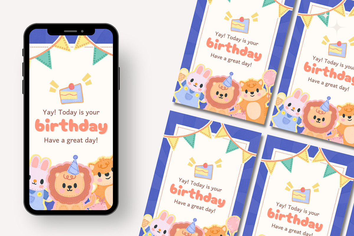 Animal Friends Canva Birthday Card, a Design Template by TemplateCastleStore (Photo 2 of 4)