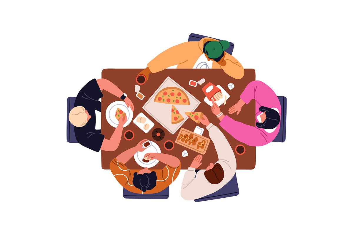 People eating food at table set, a Food Illustration by Good Studio (Photo 7 of 7)