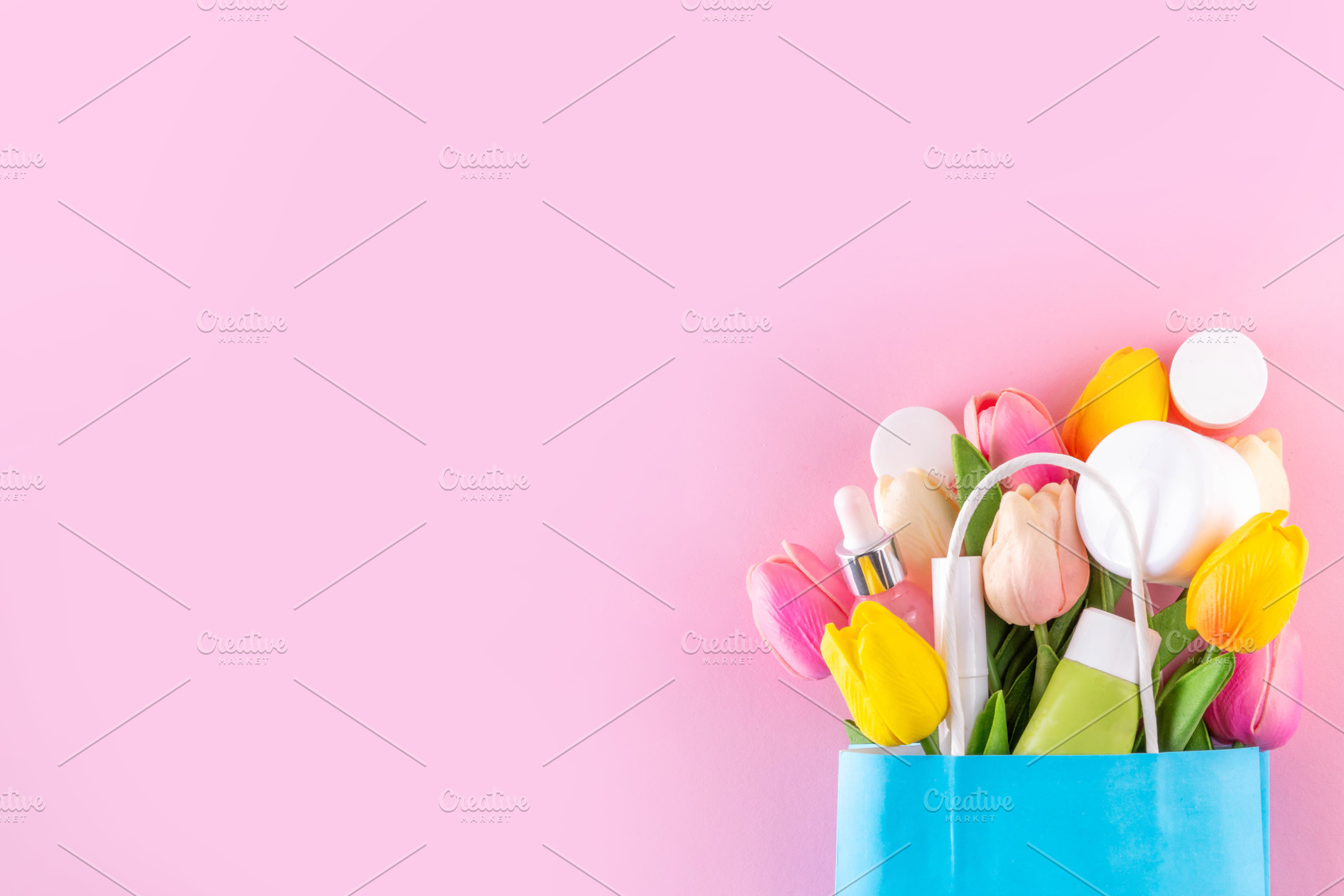 Spring skin care cosmetics flat lay., a Photo by Rimma