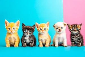 Cute Kittens Sitting on Colorful Background, an Animal Photo by Ales Munt