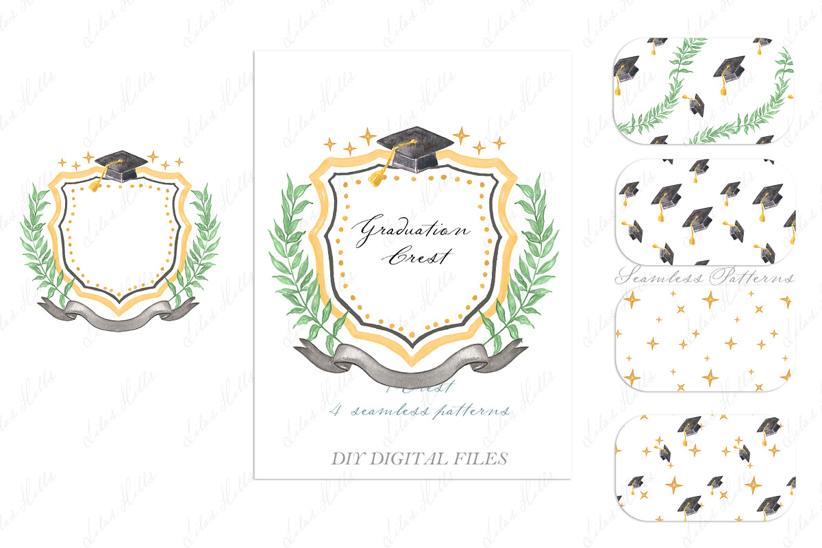 Graduation Watercolor Crest DIY, a Graphic by LABFcreations