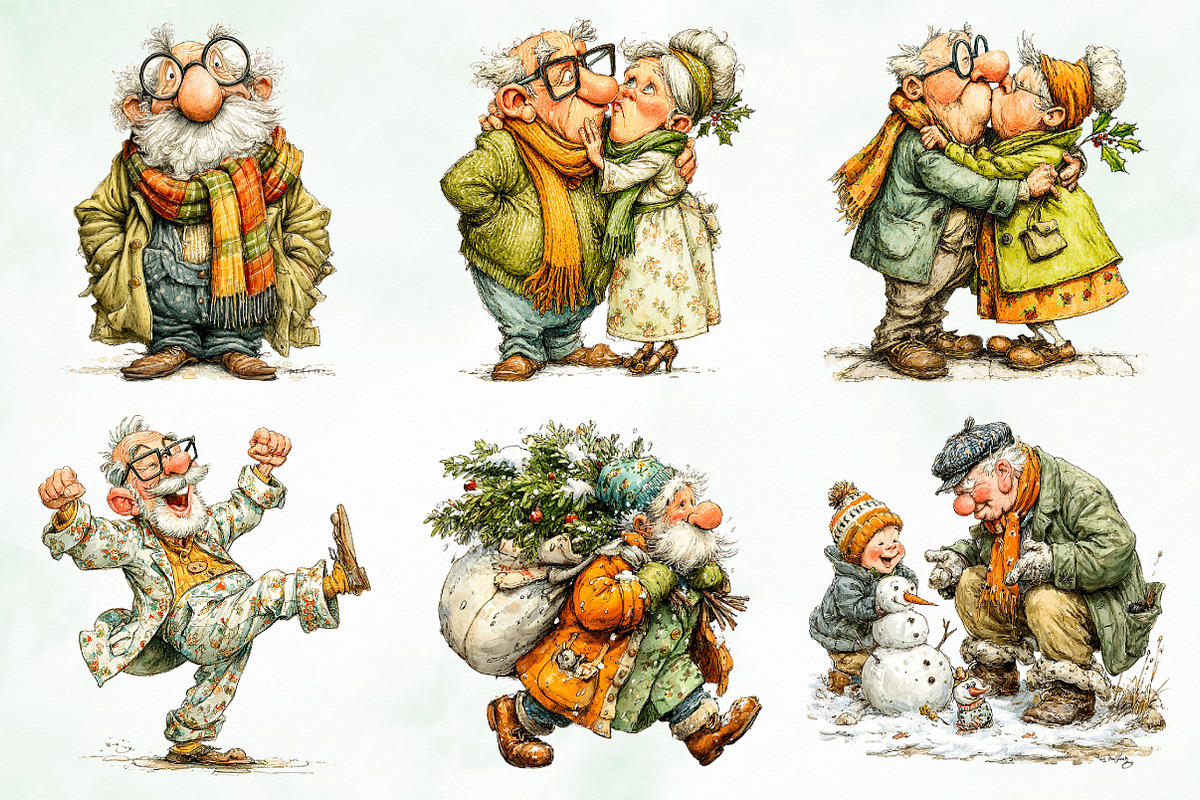 Retro Christmas Grandpa Clipart, an Illustration by Creative Art (Photo 2 of 7)