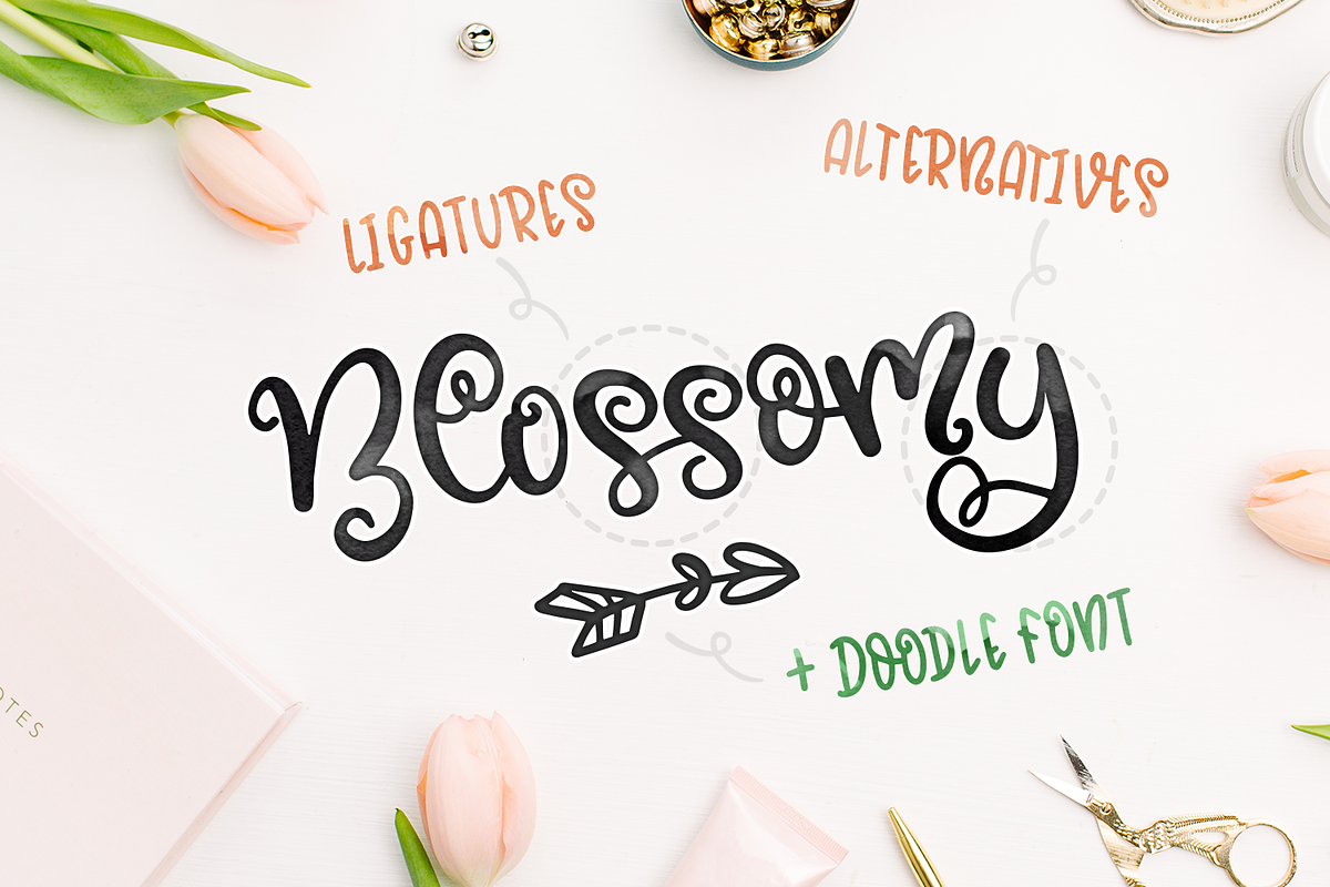 Blossomy - Font Duo + Floral Doodles preview 2