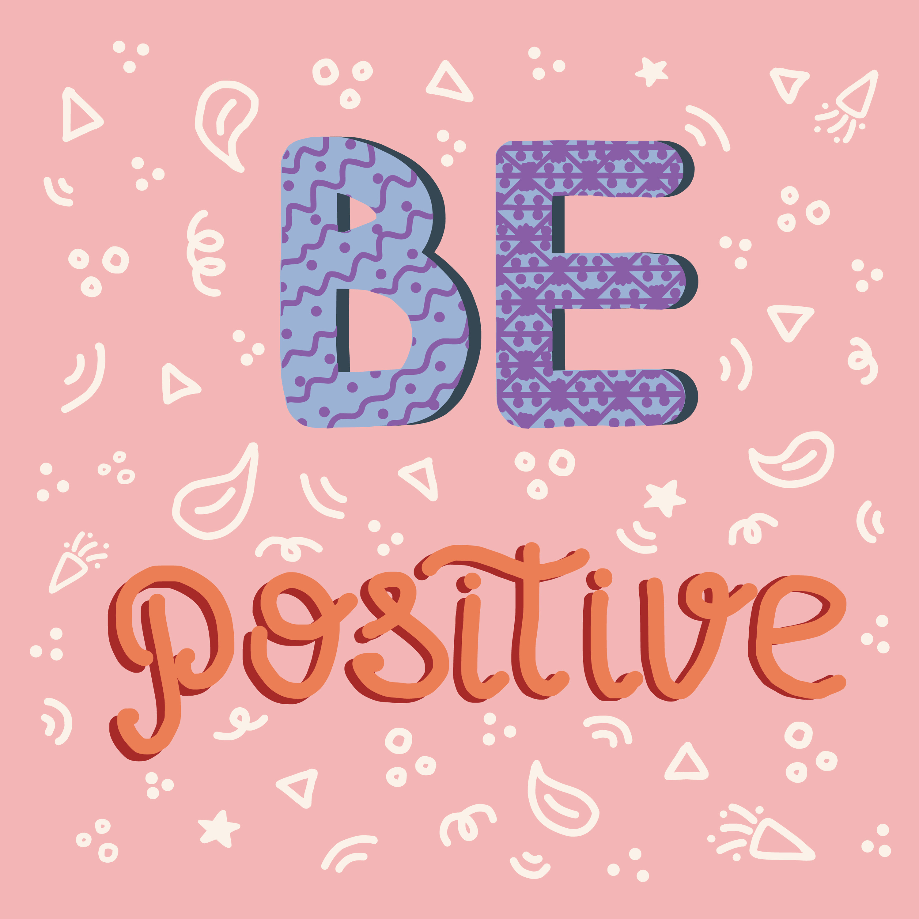 Lettering quote Be positive, pink, a Decorative Illustration by iuliia_n
