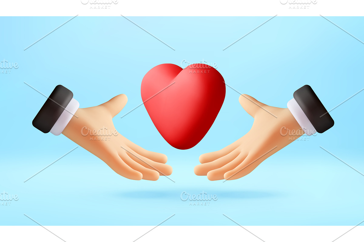 3d cartoon hands holding a red heart, an Object Illustration by Abscent
