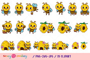 Funny Honey Bee Cartoon, Clipart, an Animal Illustration by Noey smiley (Thumbnail 2 of 7)