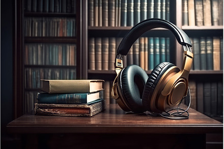 Headphones library old audio books, a School & Education Photo by Ylivdesign