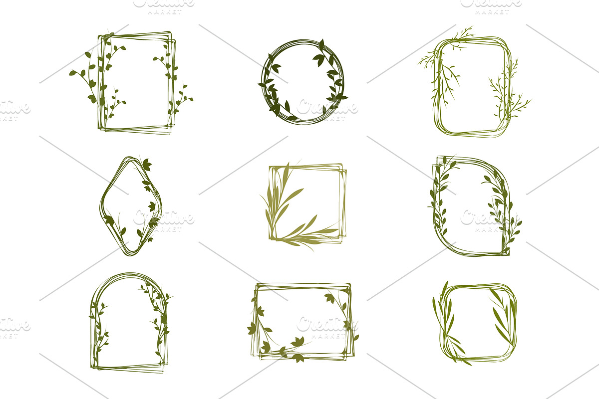 Green botanical frames set for, an Object Illustration by okskukuruza