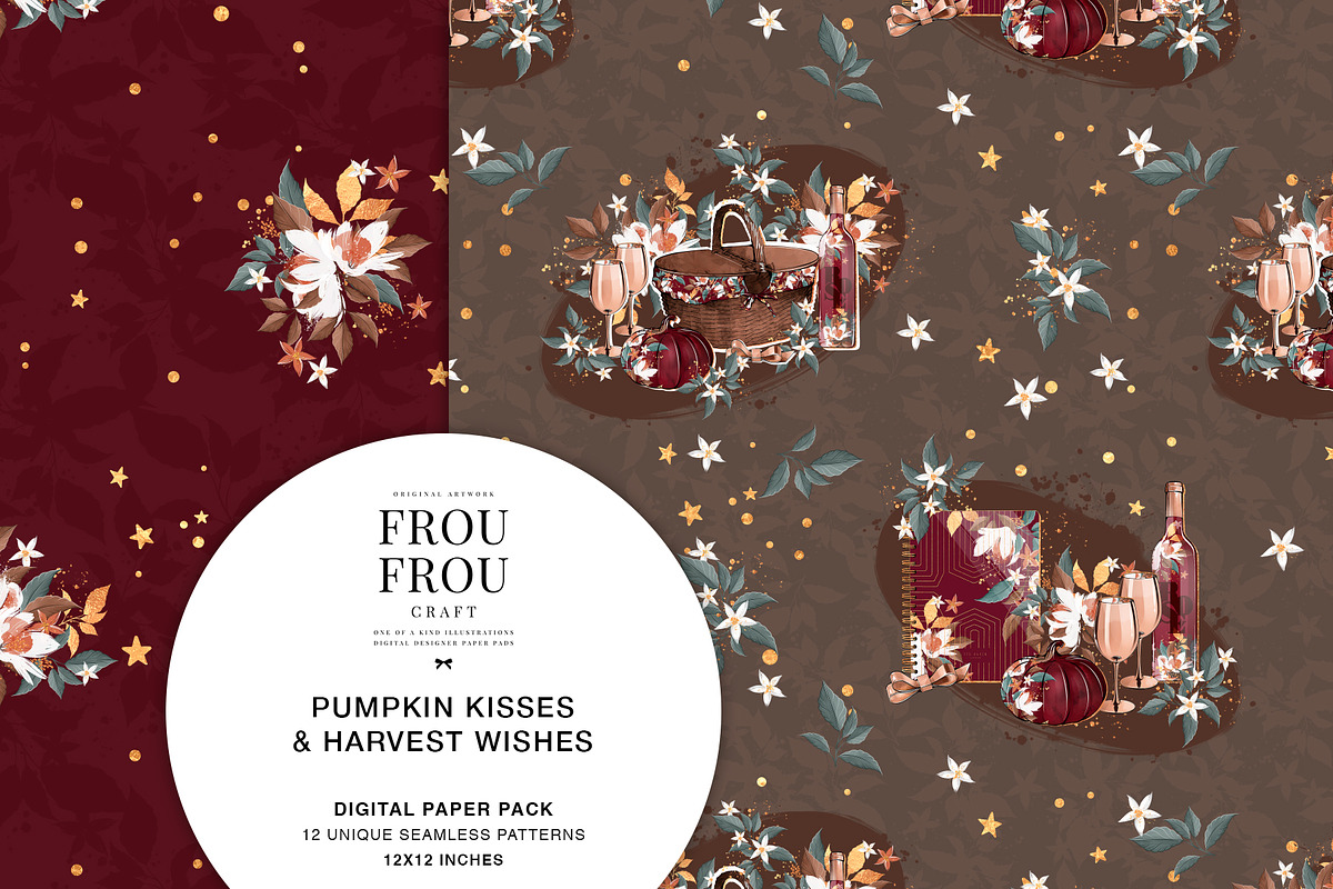 Autumn Fall Burgundy Paper Pack, a Pattern Graphic by Frou Fou Craft (Photo 2 of 7)