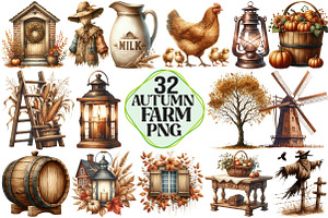 Sepia Autumn Farm Clipart, an Illustration by Pixels.Craft