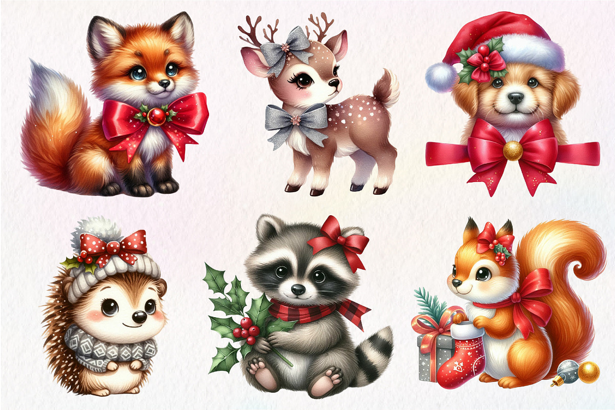 Cute Animals Christmas Clipart, an Illustration by Dream Creation (Photo 6 of 7)