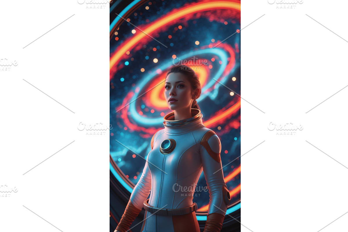 Female astronaut in futuristic space, an Illustration by tilialucida