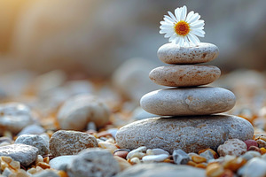 Zen balance stones with daisy flower on pebbles, spa wellness an, a Nature Photo by José Manuel Gelpi
