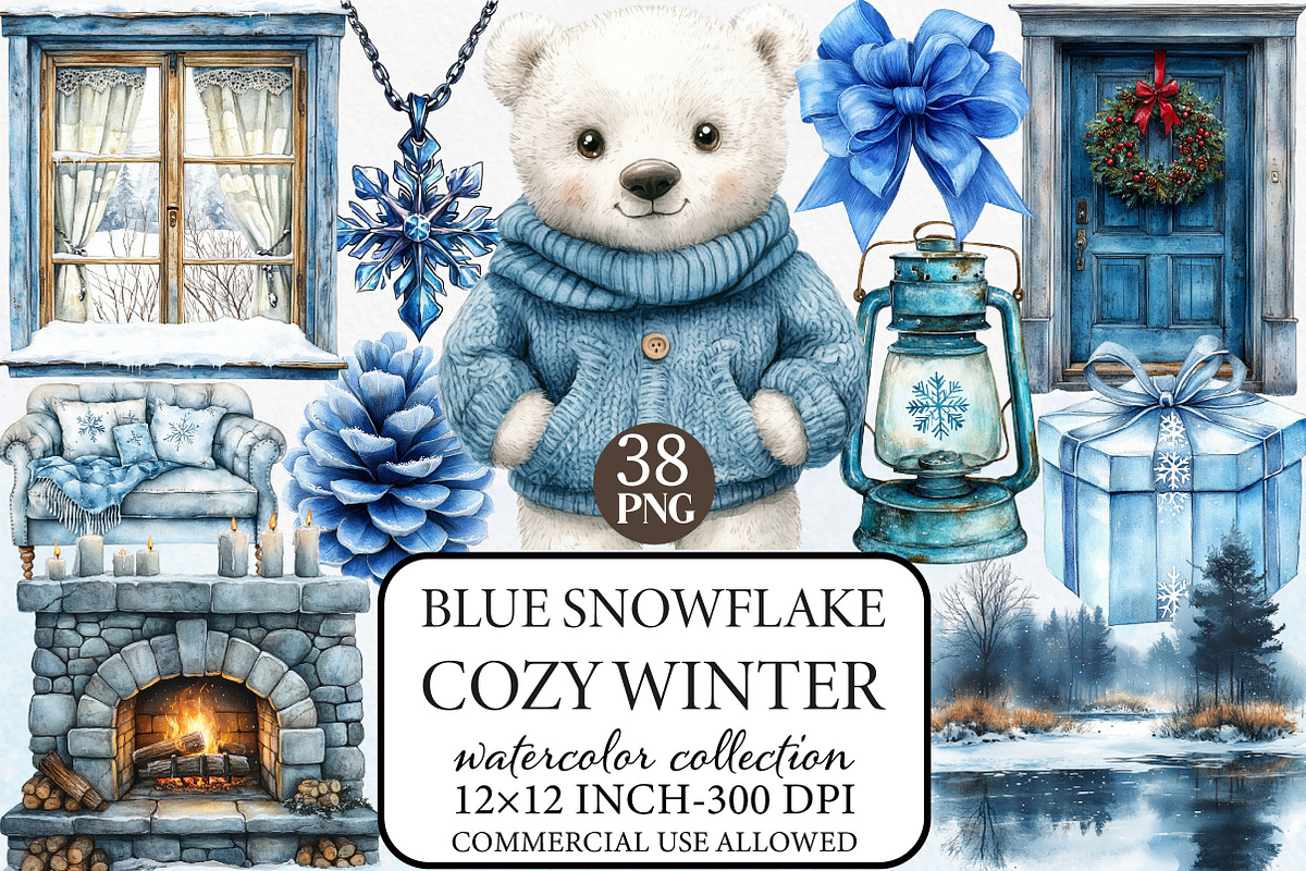 Cozy Winter Clipart Bundle, Blue Sno, an Illustration by Libby Wishes (Photo 1 of 6)