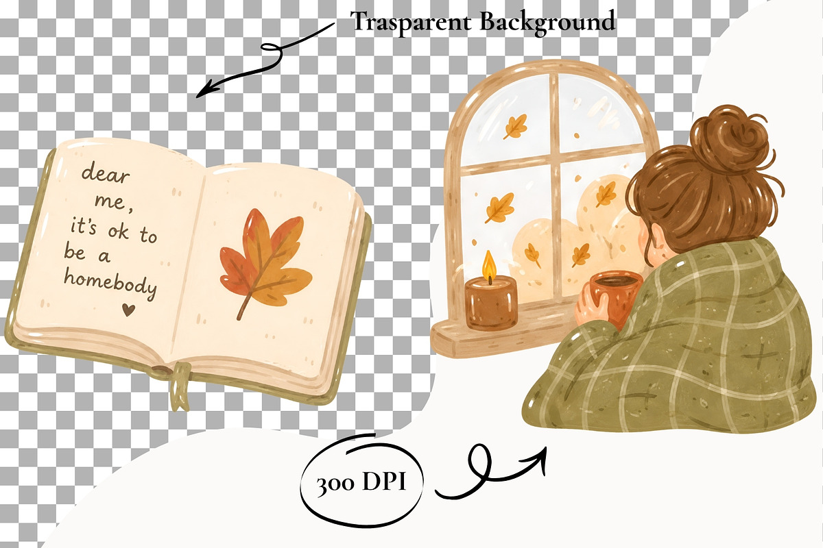Cozy Autumn Clipart Introvert Season, a Seasonal Illustration by SugarCloudStudioArt (Photo 2 of 5)