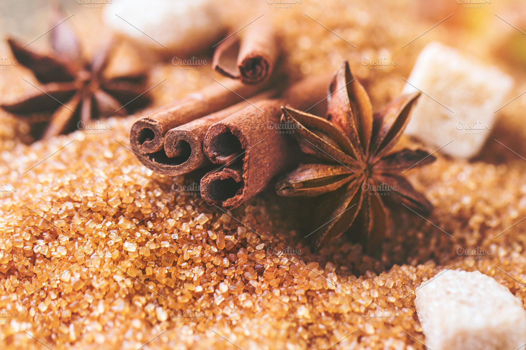 Spices and sugar featuring sugar, brown, and anise