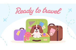 Pet travel poster. Puppy in, an Animal Illustration by LadadikArt