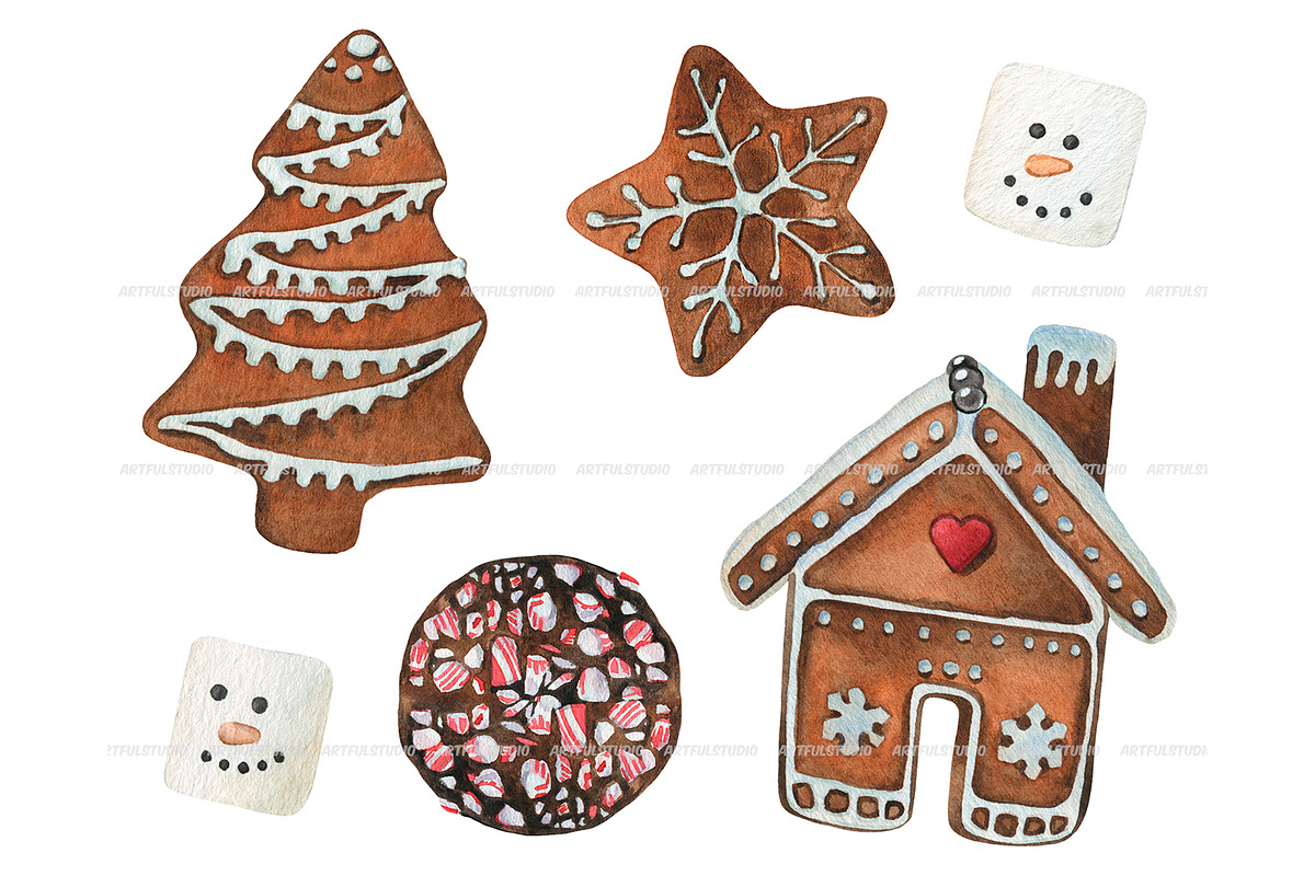 Watercolor Christmas Sweets Clipart, a Food Illustration by ArtfulStudio (Photo 5 of 10)