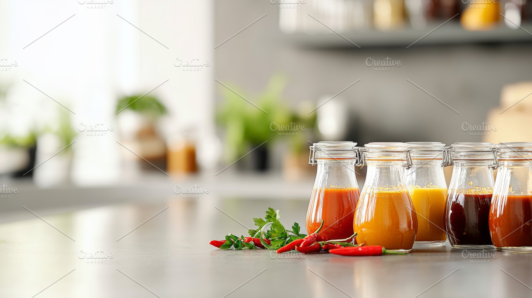 Variety of glass jars and bottles wi, a Photo by Dvoevnore photos