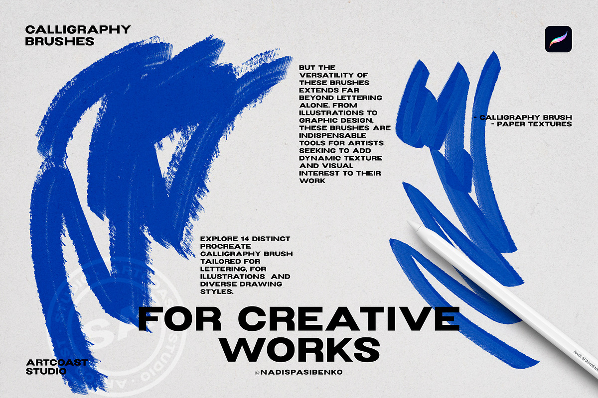 Calligraphy Brushes for Procreate, a Brush Add-On by Spasibenko Art (Photo 2 of 9)