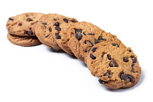 Baked chocolate chip cookies on black plate, a Food & Drink Photo by etorres69