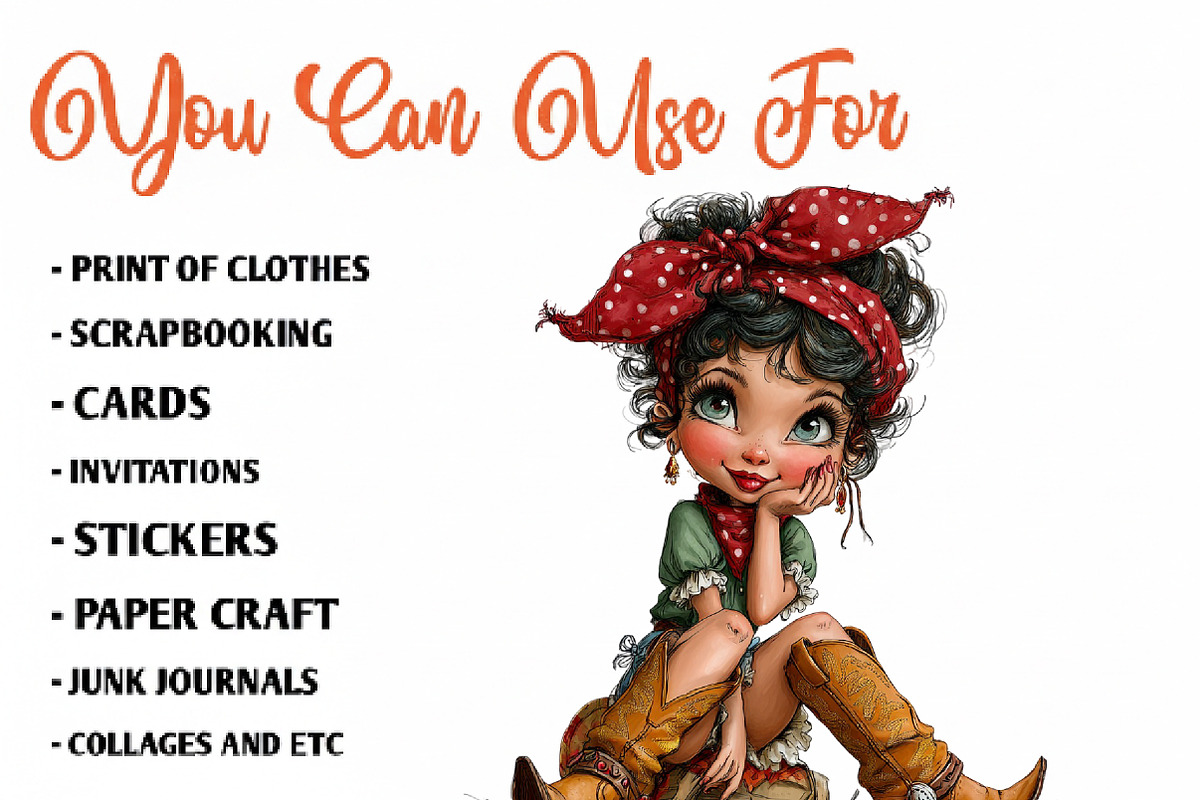 Whimsical Western Cowgirl Clipart, an Illustration by CreationArt (Photo 3 of 6)