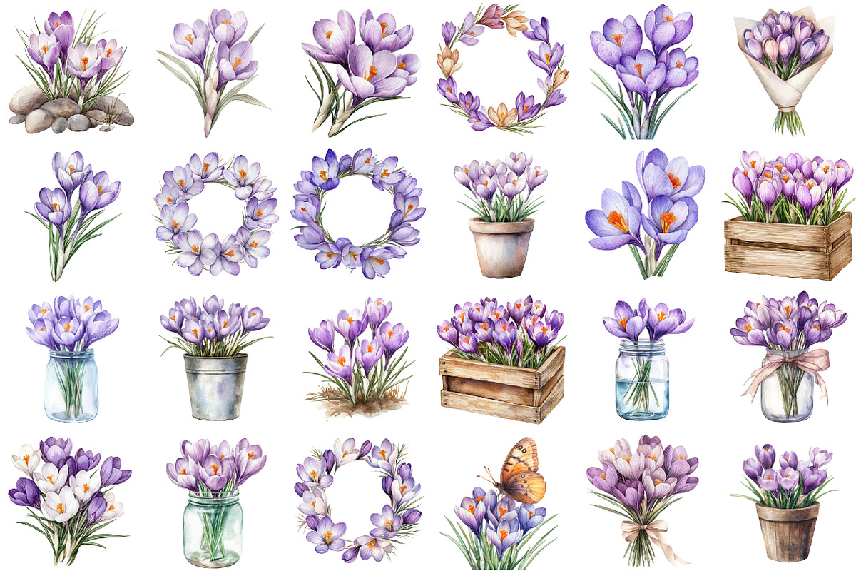 Watercolor Crocuses Flowers ClipArt, an Illustration by designcity5 (Photo 2 of 5)