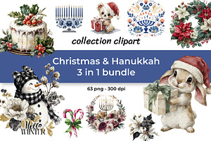 Christmas & Hanukkah 3 in 1 Bundle, a Decorative Illustration by InkyQueenArt