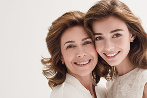 Mother and adult daughter smiling, embracing love, family bond,, a Photo by Studio ANNA