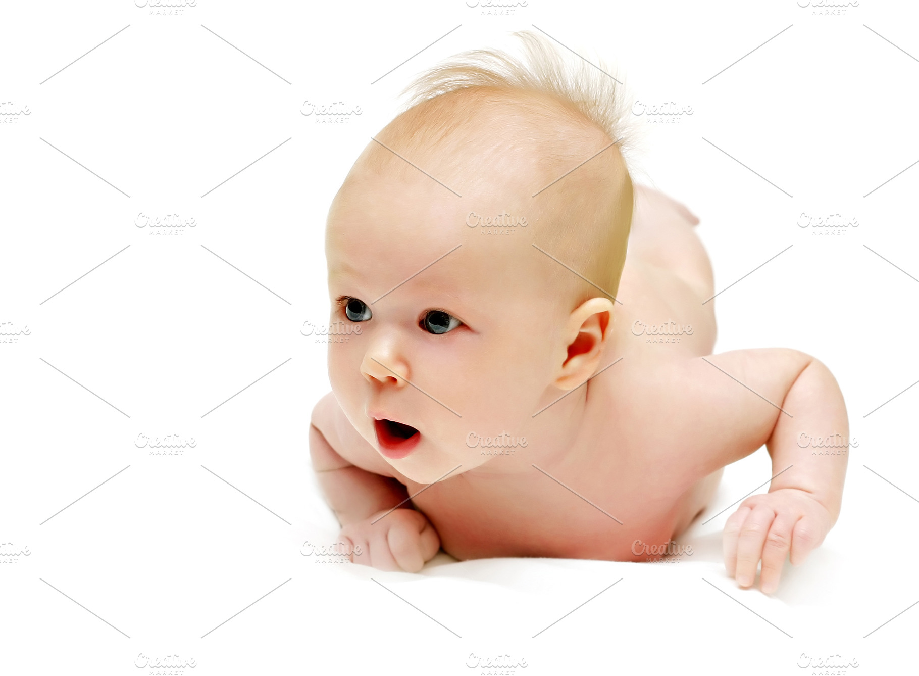 bright picture of crawling newborn baby girl, a Photo by saiko3p