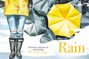 Watercolor Rain Clipart Set, a Seasonal Illustration by ArtCreationsDesign (Thumbnail 1 of 12)