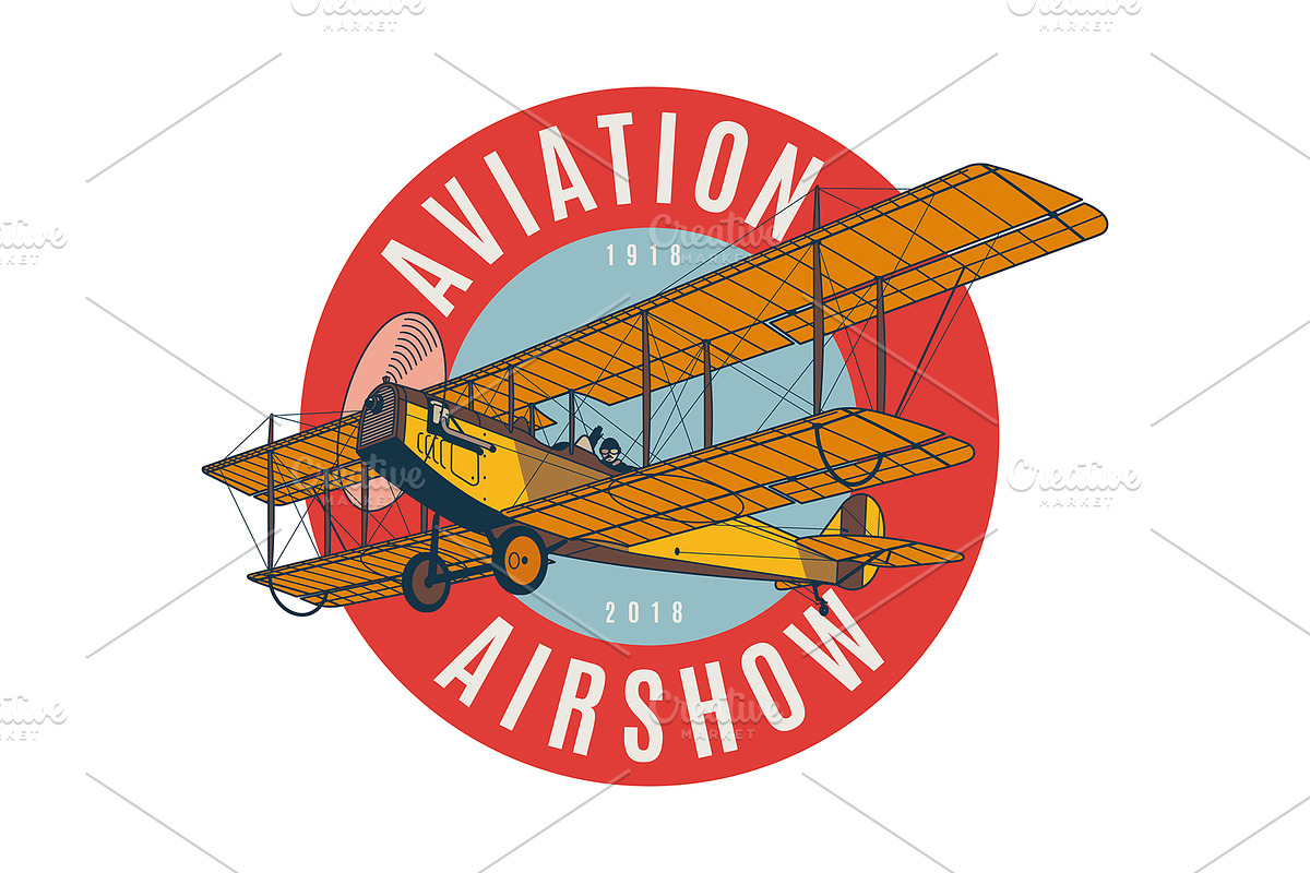 Vintage airplane badge and poster, a Transportation Illustration by Ledokolua (Photo 1 of 2)