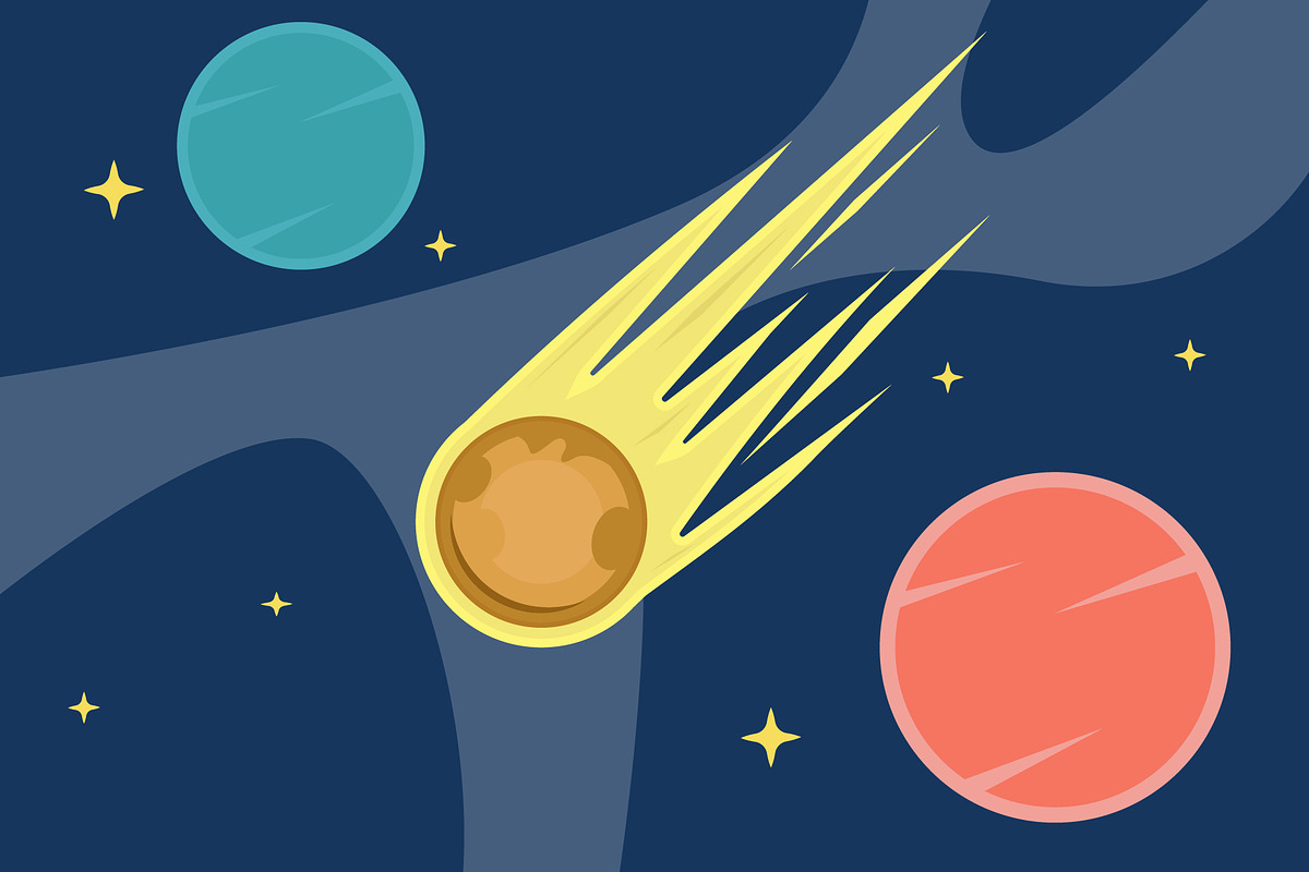 comet around planet vector design, an Object Illustration by zyxroun shop