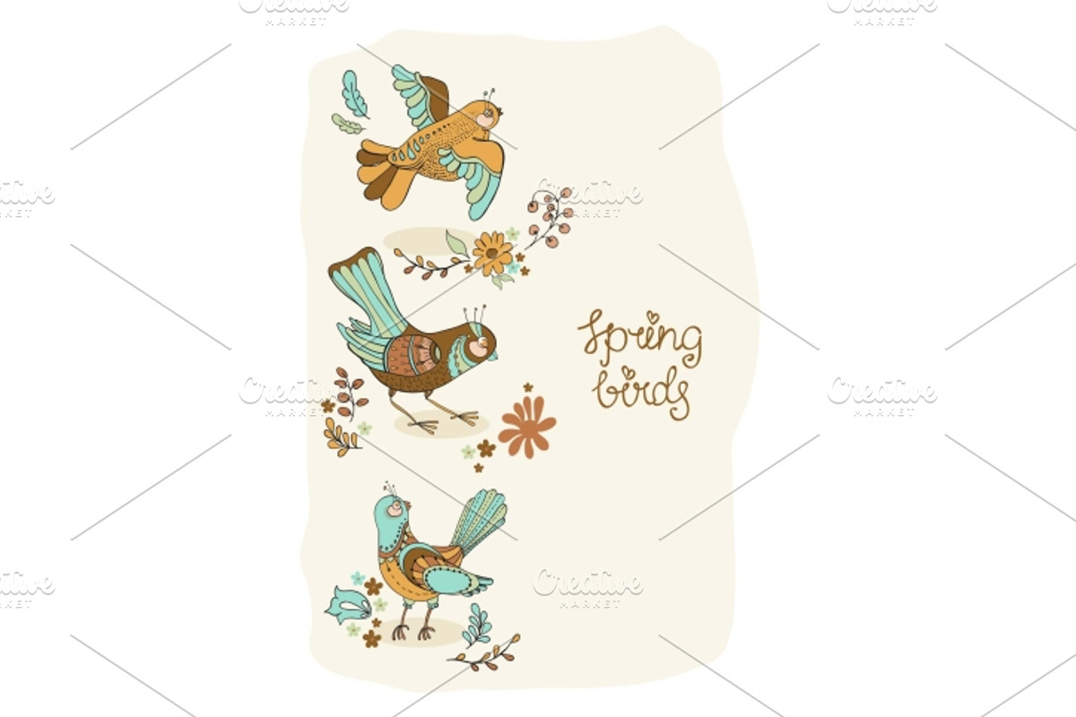 Natural floral backgrounds with bird, an Illustration by JaneLane (Photo 4 of 5)