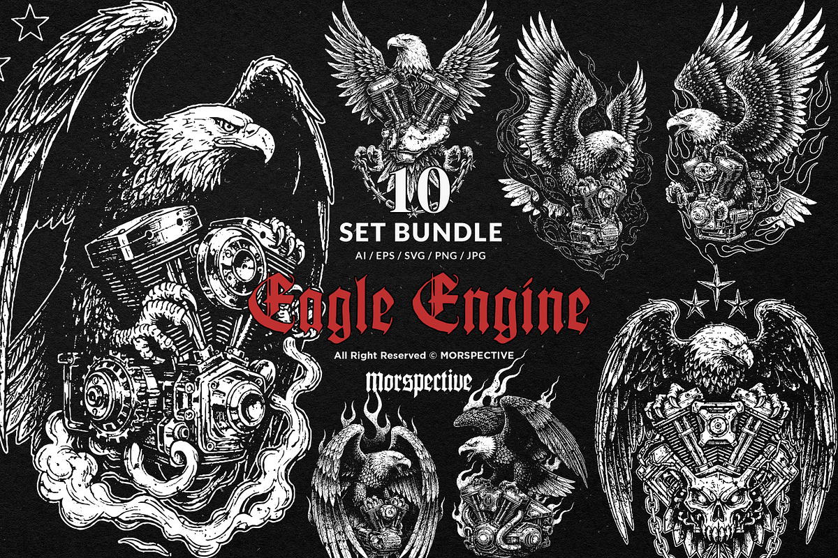 10 Bundle Dark Art Eagle Engine Bird, an Illustration by Morspective (Photo 1 of 7)
