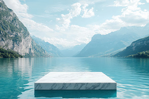 Minimalist marble platform floating, a Photo by Pavel_design