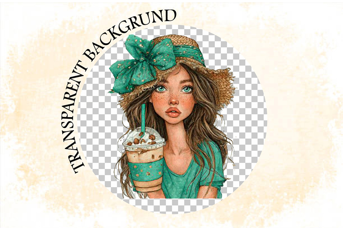 Whimsical Summer Coffee Girl Clipart, an Illustration by SVGArt (Photo 6 of 9)