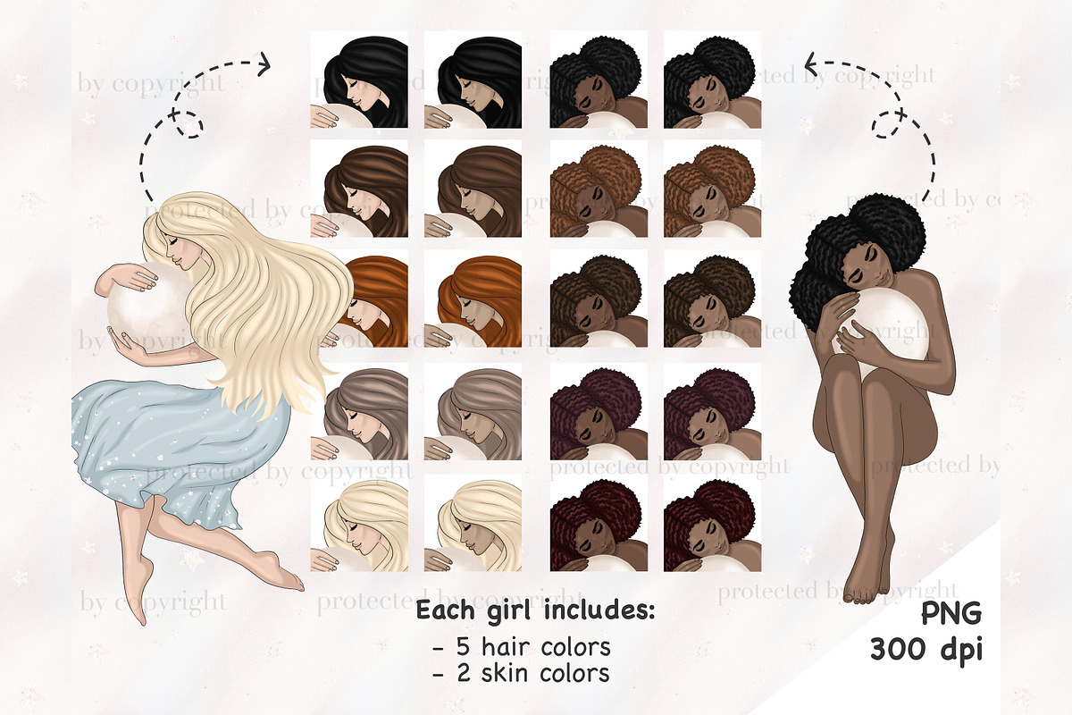 Moon Girls Clipart, a Decorative Illustration by GlamArtZhanna (Photo 3 of 4)
