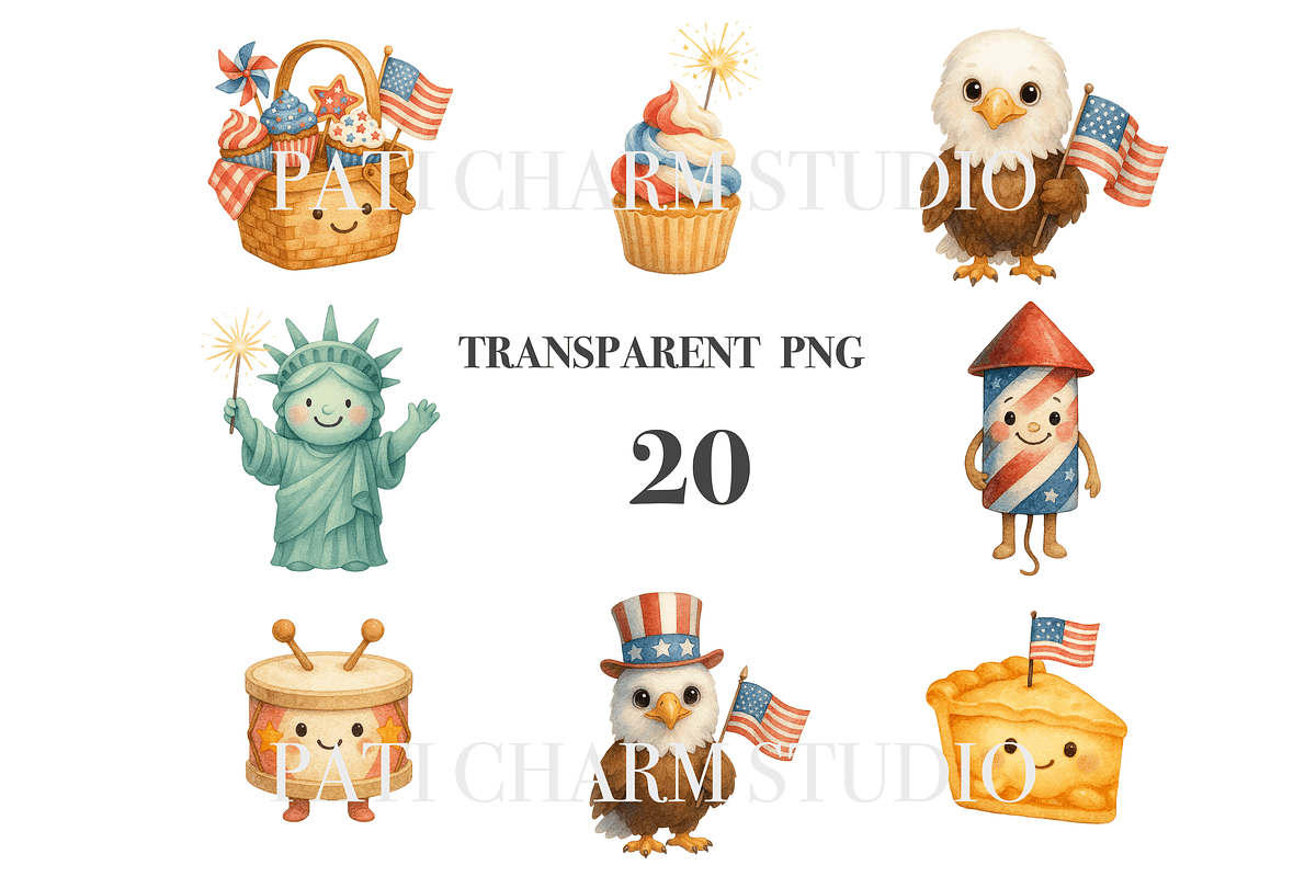 20 4th of July Clipart, a Decorative Illustration by Pati Charm Studio (Photo 3 of 8)