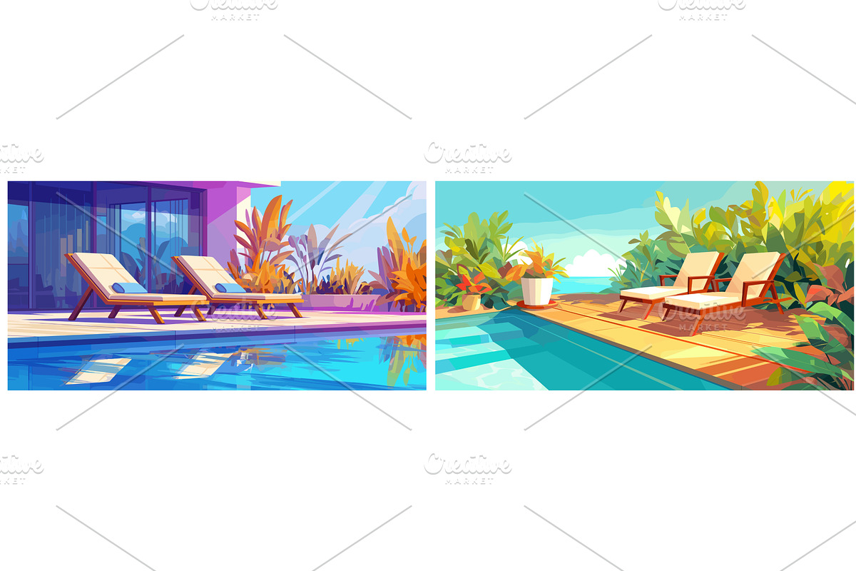 swimming pool background set. sun, an Illustration by Stock-Smart-Start