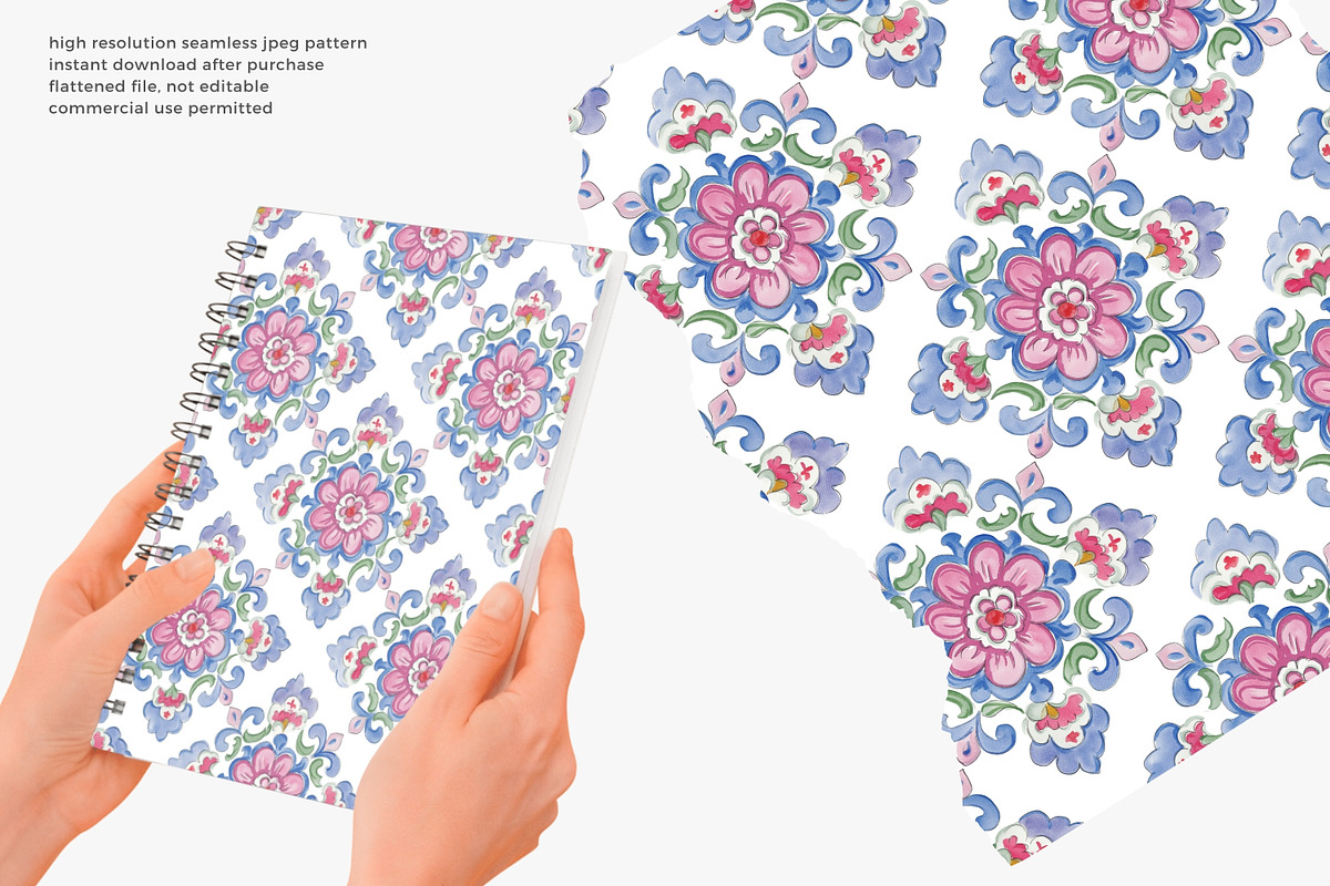 blue pink ornamental seamless patter, a Pattern Graphic by Pink Studio Art (Photo 2 of 4)