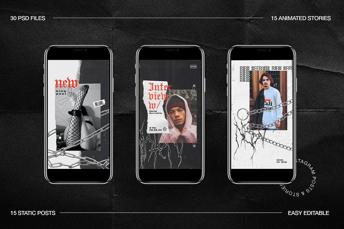 Grunge Instagram Templates Ps, Canva, a Social Media Template by Marie T (Photo 4 of 18)