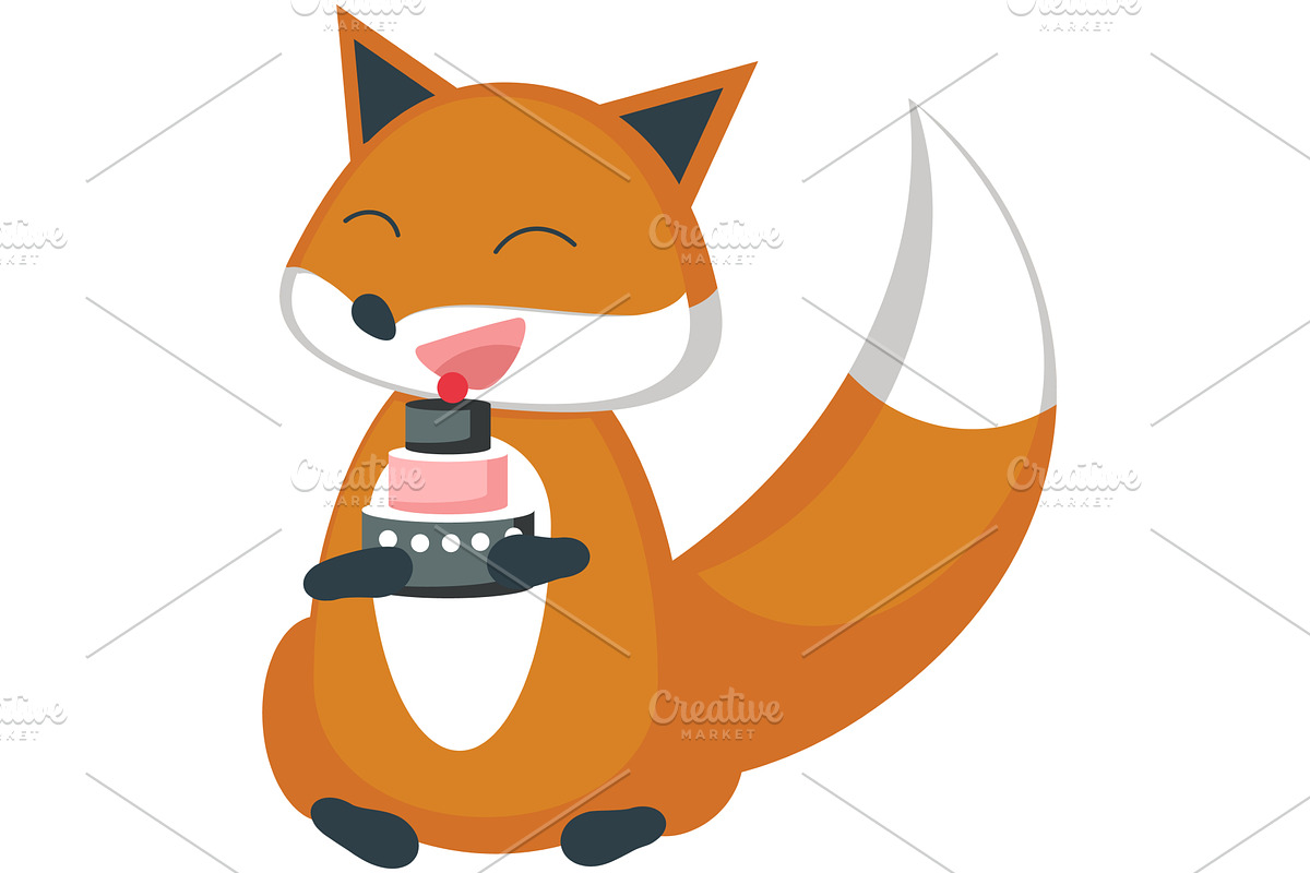 Red fox eating sweet cake vector, an Animal Illustration by SiberianArt