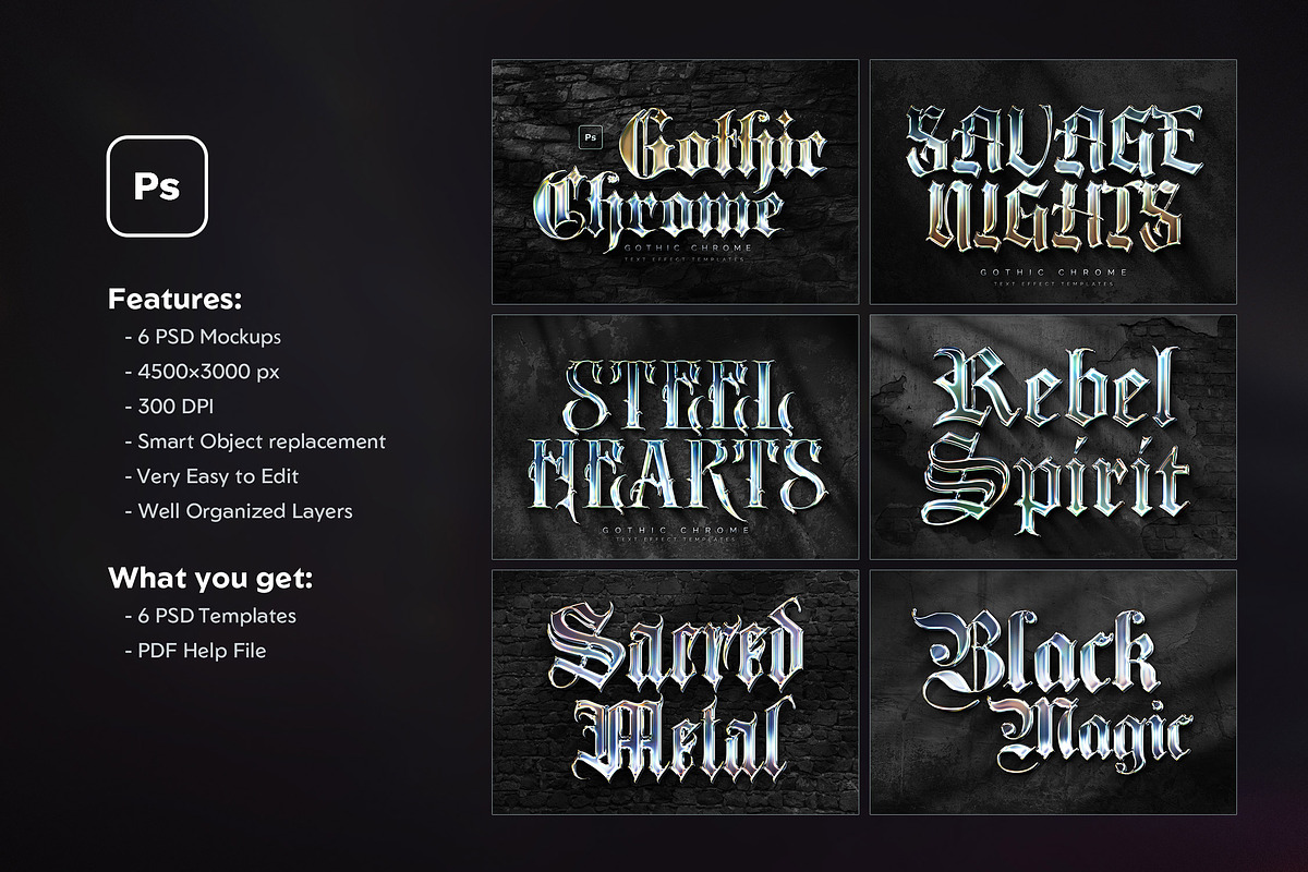 Gothic Chrome Text Effects, a Layer Style Add-On by Andrew Skoch Design (Photo 2 of 8)