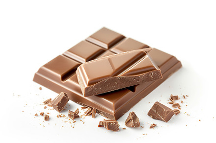 Milk chocolate bar on white background, a Food & Drink Photo by AlyaAnd
