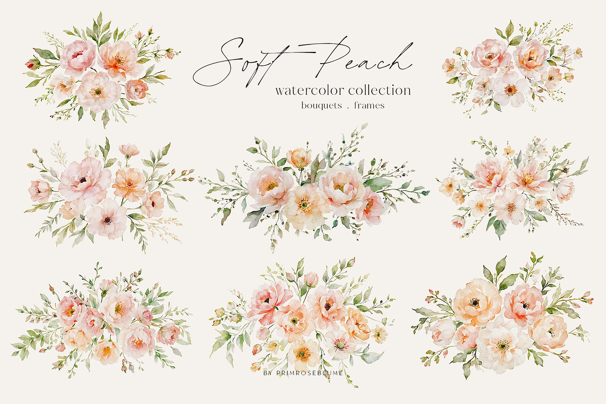 Soft Peach Watercolor Floral Clipart, a Decorative Illustration by Primrose Blume (Photo 2 of 6)
