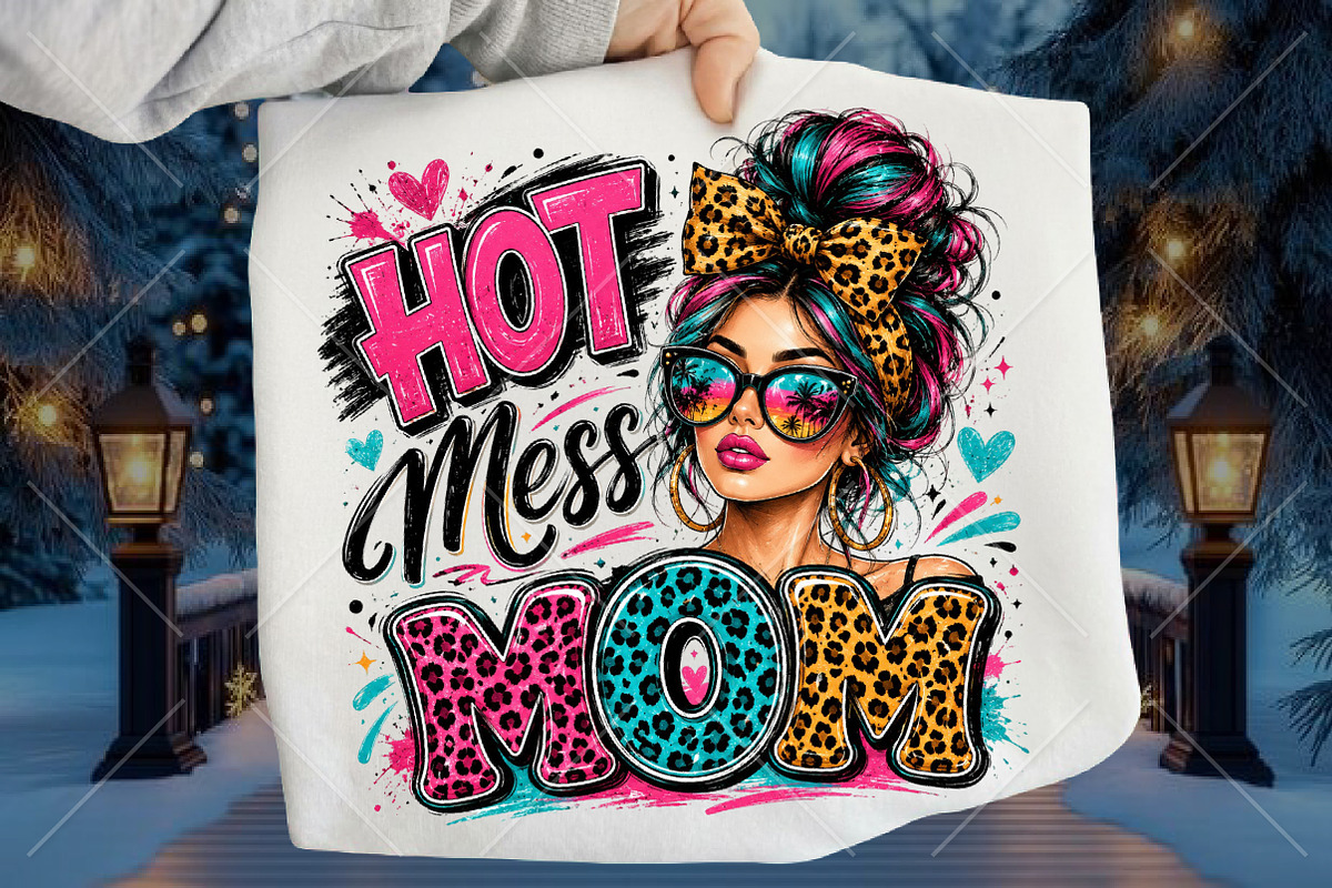 Hot Mess Mom Leopard Messy Bun Shirt, a Seasonal Illustration by Canvas Craft (Photo 1 of 6)