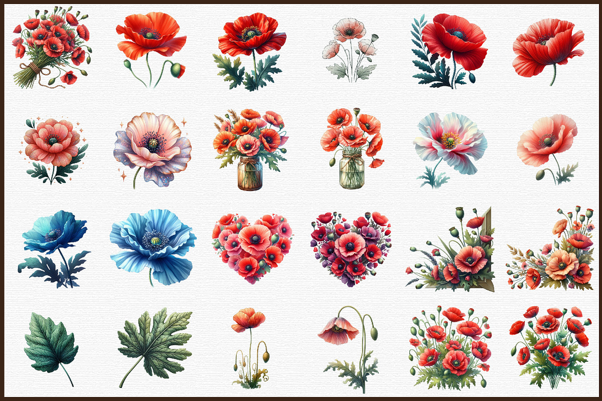 Summer Poppy Flowers Clipart, an Illustration by Sublimation Artist (Photo 3 of 6)