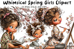 Whimsical Spring Girls Clipart, an Illustration by Libby Wishes
