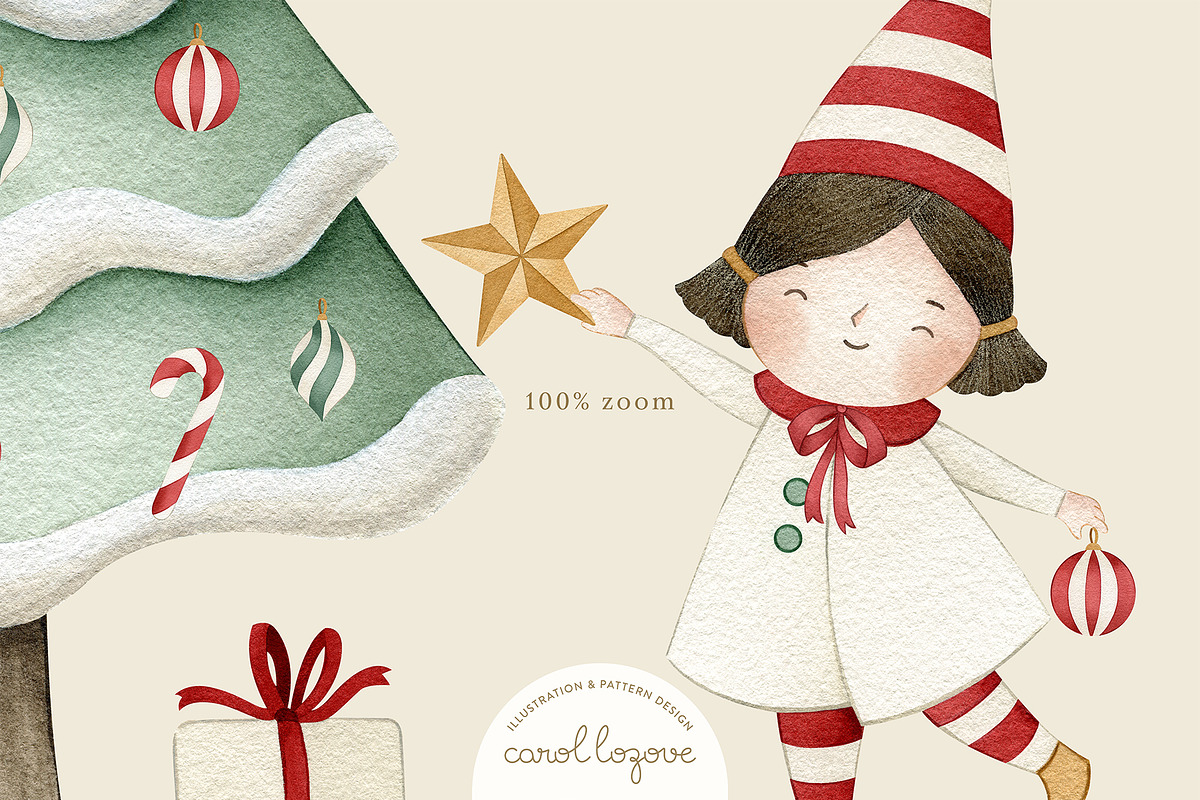 Watercolor Whimsical Christmas Set, a Decorative Illustration by Carol Lozove (Photo 13 of 44)